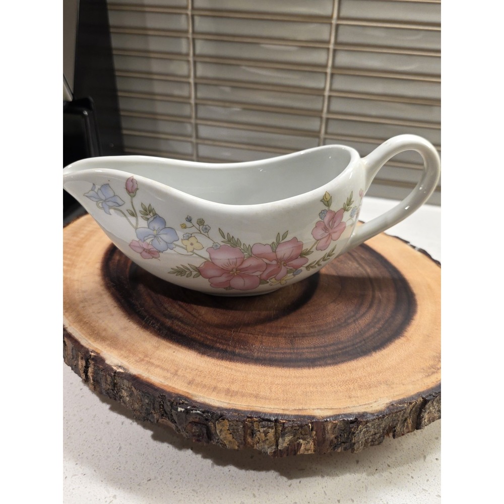 Imported for McCrory Stores GRAVY BOAT Pink Blue Pastel Florals 9" L BY 3-1/4" W